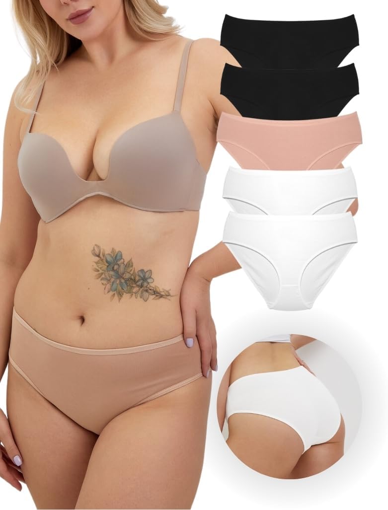 ALYA UNDERWEAR Premium Underwear for Women, Mid Rise Women’s Knickers, Breathable Organic Cotton Panties for Women, Comfortable Ladies Knickers