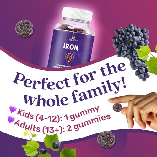 BeLive Iron Gummies Supplement with Vitamin C, A, B Complex, (60 Ct)