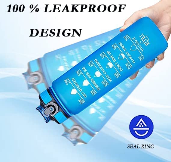 S2C S2Câ„¢ Motivational Large Water Bottle 1L Tritan Plastic Water Bottle With Time Markers, Leak Proof Water Bottle For Kids, School Water Bottles (BLUE)