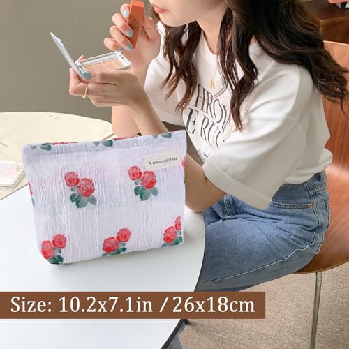 STARDW Flower Cosmetic Bags Makeup Bags for Women and Girls,Travel Makeup Bag Large Capacity Canvas Makeup Bag,Makeup Organizer Bag Zipper Pouch, Embossed pink, Large Capacity Aesthetic Makeup Bags