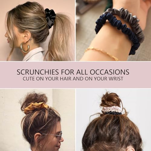 QIYUE 100% Mulberry Silk Scrunchies for Hair,Hair Ties Ropes Ponytail Holder for Women Girls Hair Accessories Decorations??air Elastics Bands (litegold black)