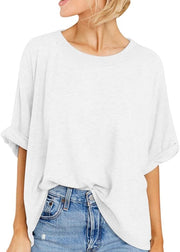 Women Oversized T-Shirt Summer Casual Short Sleeve Loose Tee Tops - White