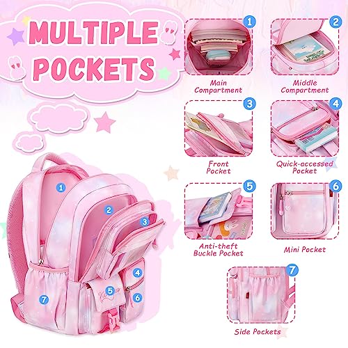 Azonee Backpack for Kids, School Bag for Girls Lightweight & Multi Compartment School Bag for Teenagers Water Resistant & Large Capacity School Bag (Pink)