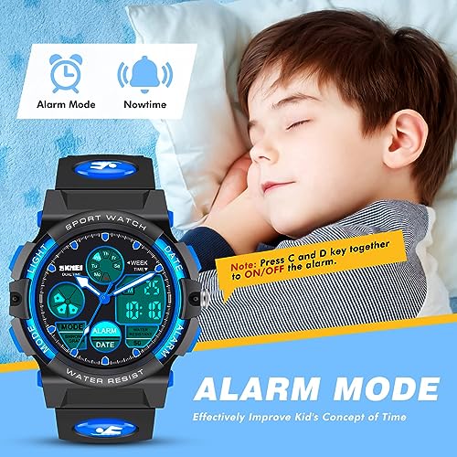 Kids Watch,Unisex Kids Watch for 3-15 Year Old Boys,Digital Sport Outdoor Multifunctional Chronograph LED 50M Waterproof Alarm Calendar Analog Watch for Children with Silicone Band