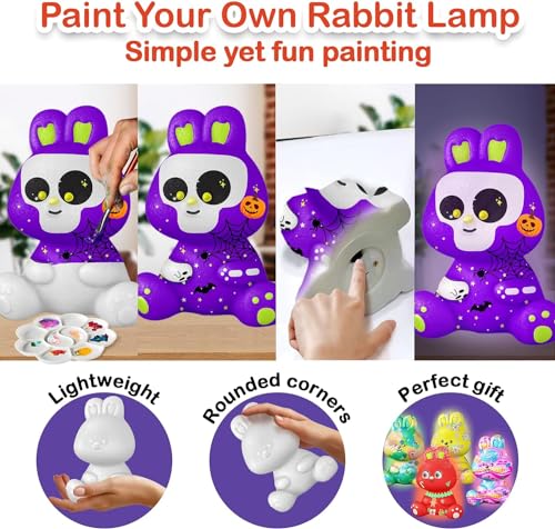Moonmen Paint Your Own Moon Lamp Kit, DIY 3D Moon Night Light with Wooden Stand,Space Toys Night Light Gift for Kids Ages 3-12, Arts and Crafts Kit for Teens Girls Boys (rabbit)