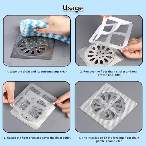50 Disposable Shower Drain Mesh Stickers, Floor Drain Stickers, Sink Strainer Stickers, Hair Catcher, Hair Sewer Stickers for Bathroom, Laundry Room, Bathtub, Kitchen, Sink, and more.