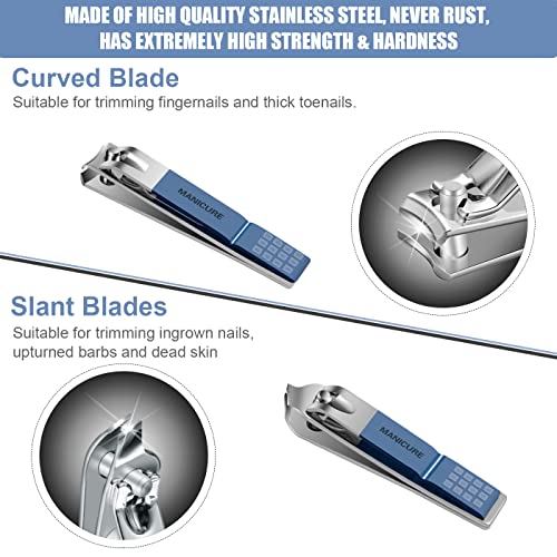 Leipple Manicure Set Professional Nail Clippers Pedicure Kit, 16 pcs Stainless Steel Nail Care Tools Grooming Kit with Luxurious Travel Leather Case for Thick Nails Men Women Gift (Blue), One Size
