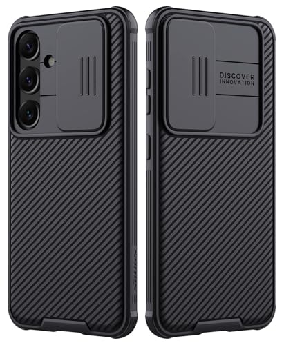For Samsung Galaxy A55 Case, Camera Lens Protection Slide Cover Mobile Phone Case, TPU Shockproof Airbag Bumper Back Cover, Anti-Fingerprint Slim Fit Protective Casing (Black)