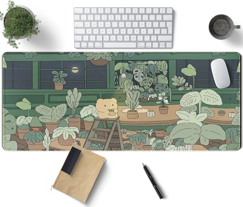 NALACAL Cute Desk Mat Kawaii Bear XL Large Gaming Mouse Pads Desk Mats Pads on top of Desks Mousepad Cute Anime Plant Desk Protector 31.5x11.8 in Aesthetic Brown and Green Forest Keyboard Pad