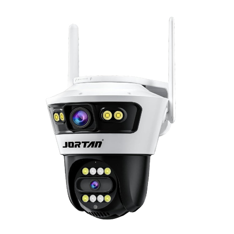 JORTAN 6MP 2-in-1 Dual Camera Smart Wifi Security Camera 12V/2A HD Outdoor PTZ Cam Horizontal and Up Down Rotation with Person/Vehicle Detection & Color Night Vision & Spotlight Siren & Two Way Audio