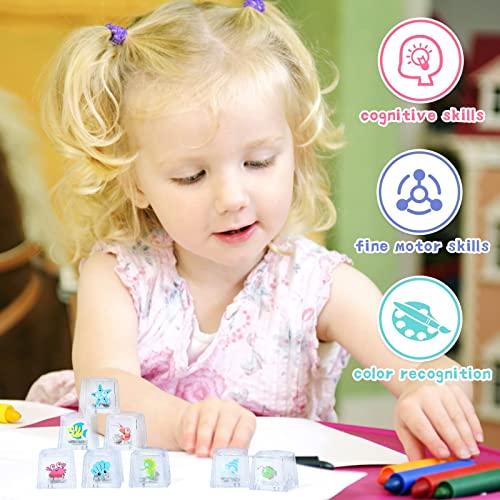 SYOSI 8 Pcs Baby Bath Toys, Glowing Color Changing Ice Cube Glowing Color Changing LED Light Baby Light Up Bathtub Toys for Bathroom Shower Game Swimming Pool Party