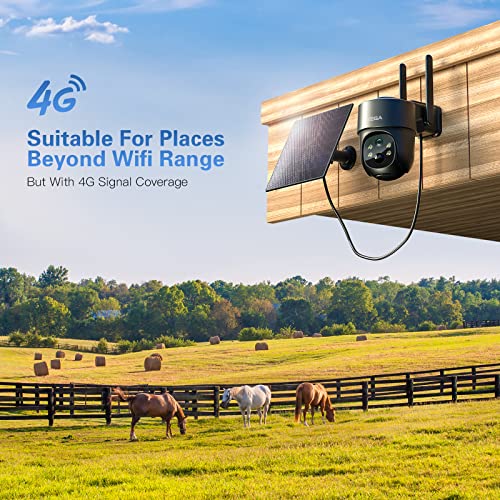 Xega 4G LTE Cellular Security Camera Solar with SIM Card,Wireless Outdoor No WiFi Security Camera,2K HD PTZ Night Vision Motion Detection 2 Way Talk TF&Cloud Storage, Support Etisalat and DU Operator