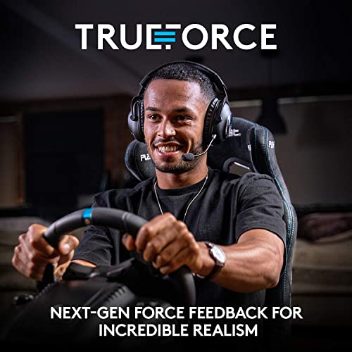 Logitech G923 Racing Wheel and Pedals, TRUEFORCE Feedback, Responsive Driving Design, Dual Clutch Launch Control, Genuine Leather Steering Wheel Cover, for PS5 Pro, PS5, PS4, PC - Black - UAE Version