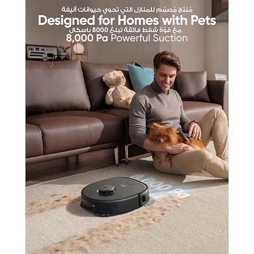 eufy X10 Pro Omni Robot Vacuum and Mop with 8,000 Pa Suction, Dual Mops with 12 mm Auto-Lift and Carpet Detection, AI Obstacle Avoidance, Auto Mop Washing, Self-Drying, Self-Emptying (Black)