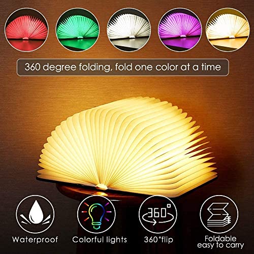 YHRY Wooden Book Light, Novelty Folding Book Lamp, 5 Colors LED Night Light, Portable USB Rechargeable Desk Light, Magnetic Design Creative Gift for Children, Parents, Friends (21 x 17 x 2.5cm)