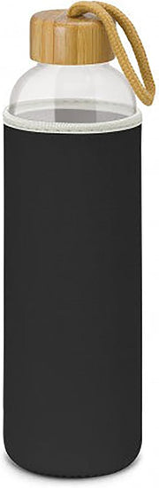 MAX-EMA Glass Water Bottle 1 Liter With Bamboo Lid And Neoprene Sleeve Reusable Glass Bottle For Hot And Cold Drinks, Juice, Tea, Milk, Smoothies And For Home, Gym And Travel (Blue) - Black