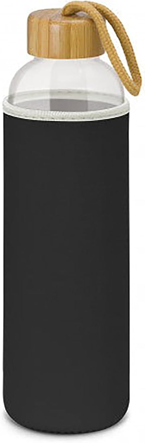 MAX-EMA Glass Water Bottle 1 Liter With Bamboo Lid And Neoprene Sleeve Reusable Glass Bottle For Hot And Cold Drinks, Juice, Tea, Milk, Smoothies And For Home, Gym And Travel (Blue) - Black