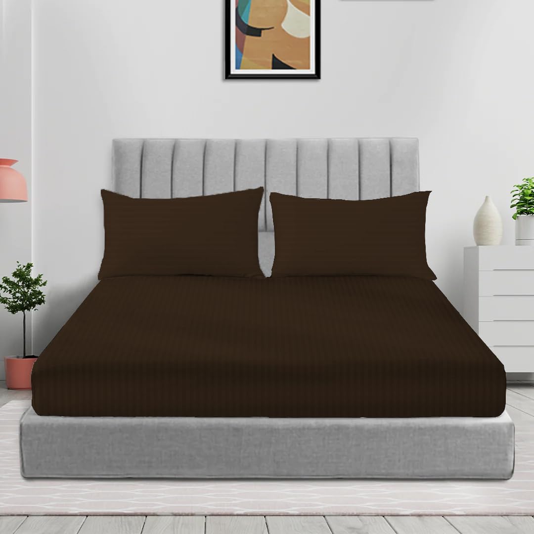 Sleep Well Microfiber Stripe Fitted Sheet with Pillowcase Set - 90x200+17cm (Beige) – image 9