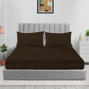 Sleep Well Microfiber Stripe Fitted Sheet with Pillowcase Set - 90x200+17cm (Beige) - Chocolate Brown 180x200+17cm
