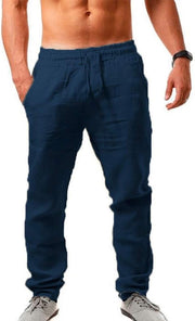 Men's Linen Pants Casual Long Pants - Loose Lightweight Drawstring Yoga Beach Trousers Casual Trousers - 6 Colors - Navy