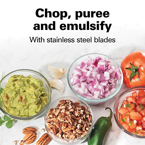 Hamilton Beach Stack and Press™ Food Chopper, 710 ml / 3 cup capacity, 350W, chop, puree, emulsify, easy cleaning with removable bowl and blade, cord wrap for easy storage, 72850-ME