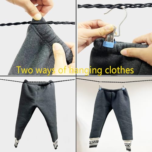 Retractable Portable Clothesline for Travel and Home, Tri-Braided Cord Clothes Line with 10 Windproof Clothes Clips, for Indoor Laundry Drying line,Outdoor Camping Hanger Accessories