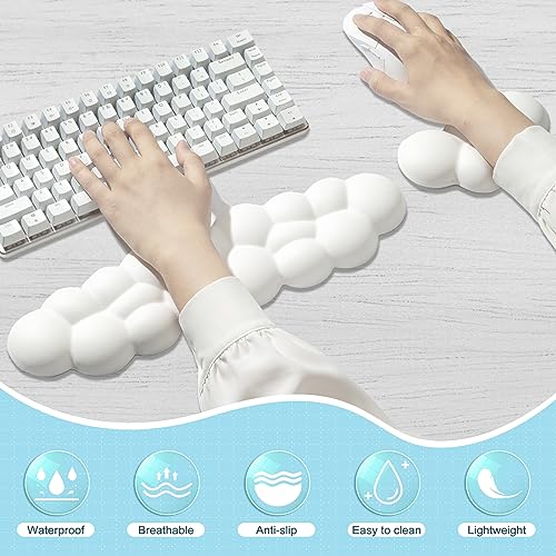 Leolee Keyboard Cloud Wrist Rest & Mouse Wrist Rest Set, White Cloud Wrist Rest w/ Leather Surface Non-Slip Base Cloud Palm Rest Relieve Wrist & Arm Pain PC Gaming/Office/Computer/Laptop(CD001)