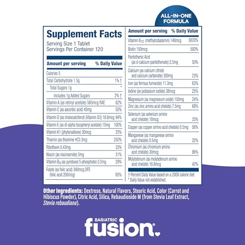 Bariatric Fusion Very Berry Complete Chewable Bariatric Multivitamin with Iron and Vitamin K for Bariatric Surgery Patients Including Gastric Bypass and Sleeve Gastrectomy - 120 Tablets