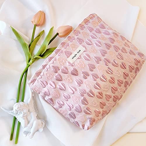STARDW Flower Cosmetic Bags Makeup Bags for Women and Girls,Travel Makeup Bag Large Capacity Canvas Makeup Bag,Makeup Organizer Bag Zipper Pouch, Embossed pink, Large Capacity Aesthetic Makeup Bags