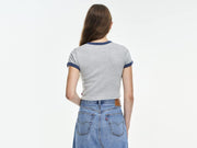 Womens Graphic Ringer Mini Polo Shirt Polo Shirt - Greys