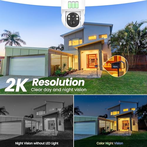 Salor Security Cameras Wireless Outdoor Ultra HD 2K 4MP Human AI Detection Dual 360° View Camera Outside 2.4 GHz WiFi Home Security with Spotlight Color Night Vision（Inclouded 128G TF Card）