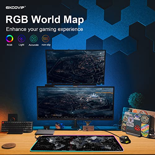 EXCOVIP Extended RGB Mouse Pad Mat, 14 Modes Large Office Table Desk Mat 800x300mm Gaming Lighting Led Mousepad for PC Computer Keyboard Anti-Slip (RGB World) 8424