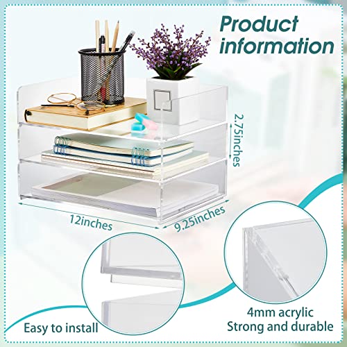 Yulejo Acrylic Desk Organizers and Accessories Tier Paper File Organizer Tray Stackable Document Clear Desk Accessories for Office Workspace Organization (315 x 222 x 68 mm/ 12.4 x 8.74 x 2.68 Inch)