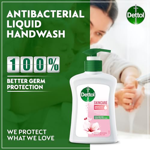 Dettol Handwash Liquid Soap Skincare Pump for Effective Germ Protection & Personal Hygiene, Protects Against 100 Illness Causing Germs, Rose & Sakura Blossom Fragrance, 200ml (Pack of 3)