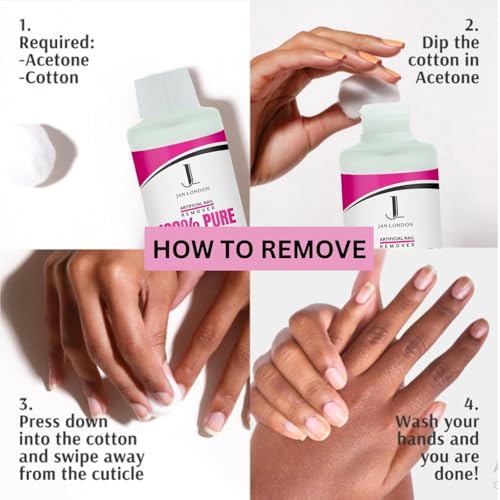 JAN LONDON 100% Pure Acetone Nail Polish Remover for UV/LED Gel, Acrylic Nails, and Nail Varnish Soak Off – Professional Strength, Fast-Acting Formula, 125ml