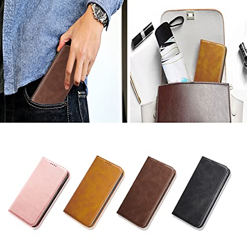 LANJLM iPhone 13 Case PU Leather Wallet Case Card Holder Shockproof Flip Cover - Brown