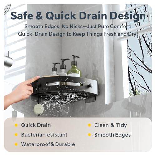 Baytion Bathroom Shelf, 2 Pack Bathroom Organizers and Storage, Thickened ABS Plastic Bathroom Organizer Corner with Super Adhesives, No Drilling, Multifunctional Corner Shower Caddy (Black)