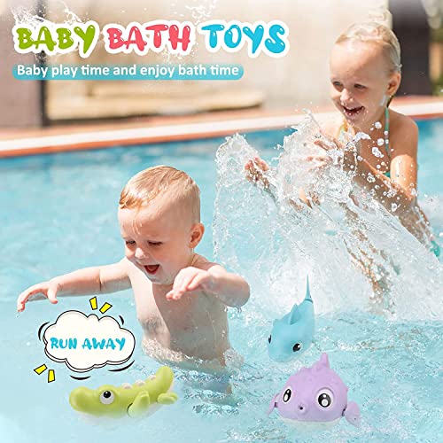 SYOSI Bath Toys Cute Animal Baby Bathtub Wind Up Toys, 3 Pack Swimming Pool Bath Toys for Toddlers 1-3, Water Play Set Shower Beach Gift for Age 1 2 3 4 5 6Year Old Kids Infant Boys Girls