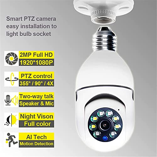 Bulb PTZ Indoor HD 1080P CCTV Wireless Camera Pan Tilt Zoom & Motion Sensor LED Light B22 Bulb Holder