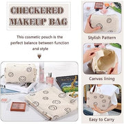 ZLFSRQ 3Pcs Checkered Makeup Bag for Women Large Cosmetic Bag Set Travel Toiletry Bag Makeup Pouch Bag for Purse Pink Zipper Storage Bag Organizer Cute Small Aesthetic Girls Car Essentials Bag