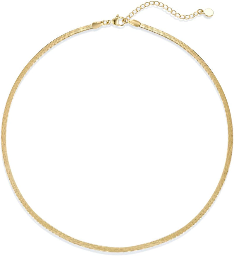 14K Gold Plated Dainty Choker Necklace for Women Girls Snake Chain, Cuban Link, Paperclip, Ball Beaded Chain, Natural Freshwater Pearl Necklace Fashion Jewelry for Gift - 3mm-Gold-18''