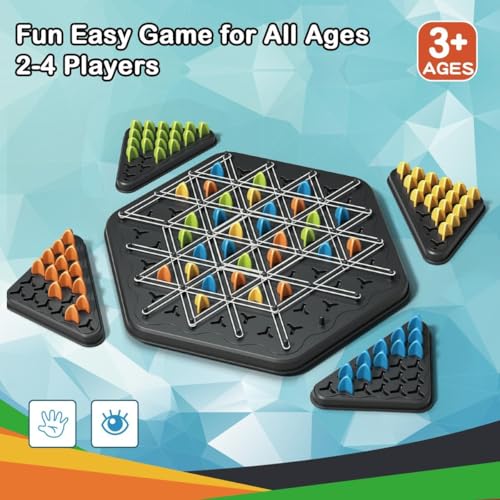 Moonmen Chain Triangle Chess, 2 to 4 Players Desktop Puzzle Interactive Game for Kids, Rubber Band Board Game for Family Fun and Strategy Play