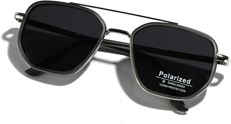 LIGOES TR90 Polarised Sunglasses Retro Square Flattop Sunglasses Double Bridge Full Frame UV400 Lens Glasses