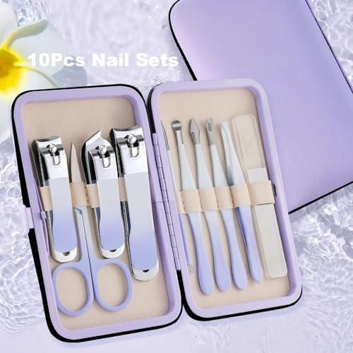 Azonee Manicure Set, 10 Pcs High-Carbon Steel Nail Clippers Set, Nail Clippers Scissors Pedicure Tools Kit, Portable Travel Grooming Kit for Men and Women with Leather Case, Suitable for Home, Travel