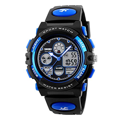 Morelian 1163 Watches Kids Outdoor Sports Children Watch Digital Quartz Wristwatch for Boys Girls Watches with PU Strap Band Alarm LED Luminous Waterproof Date Shock Resistance Wearable Accessories