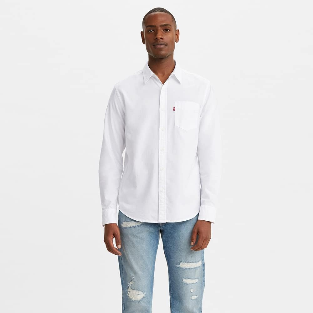 Men's 85748-0058 Woven Shirts, White, L – image 2