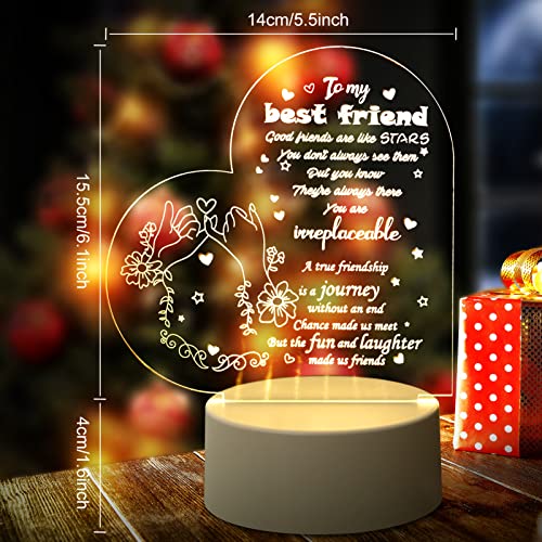 BPA Friend Gifts for Women, Bestie Gifts Acrylic USB Night Light for Birthday Gifts, BFF Thanksgiving Chrismas Holiday Friendship Gifts