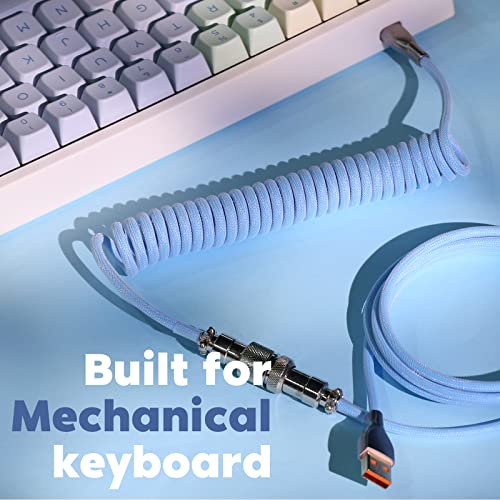 EPOMAKER Mix 1.8m Coiled Type-C to USB A TPU Mechanical Keyboard Space Cable with Detachable Aviator Connector for Gaming Keyboard and Cellphone (Peacock Blue)