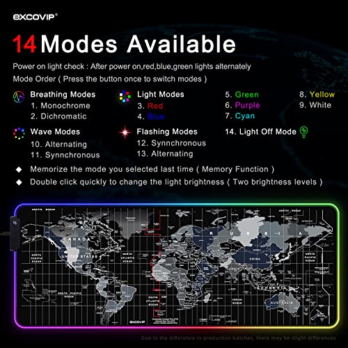EXCOVIP Extended RGB Mouse Pad Mat, 14 Modes Large Office Table Desk Mat 800x300mm Gaming Lighting Led Mousepad for PC Computer Keyboard Anti-Slip (RGB World) 8424