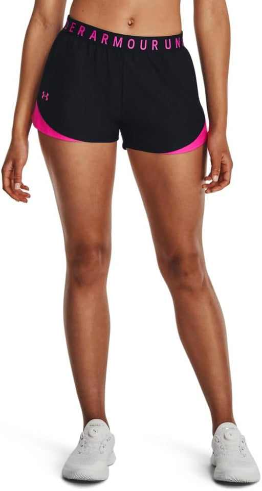 womens Play Up 3.0 Shorts - Black / Rebel Pink / Rebel Pink